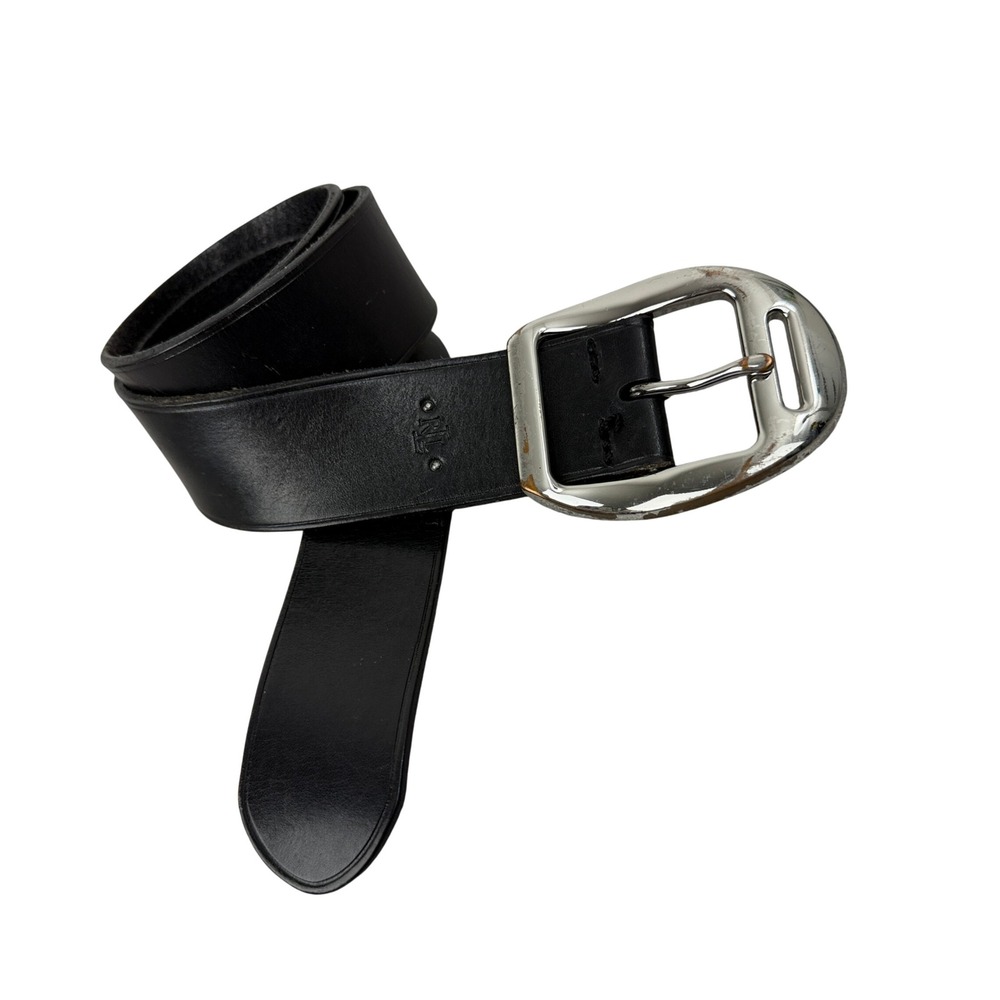 Lauren Ralph Lauren Belt Womens Small Black Leather Silver Buckle Classic Logo